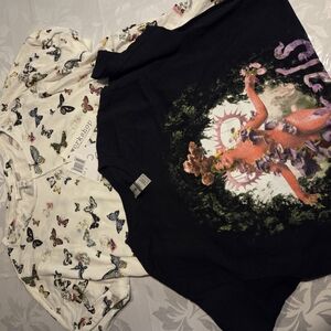 Butterfly and Graphic Print T-Shirts